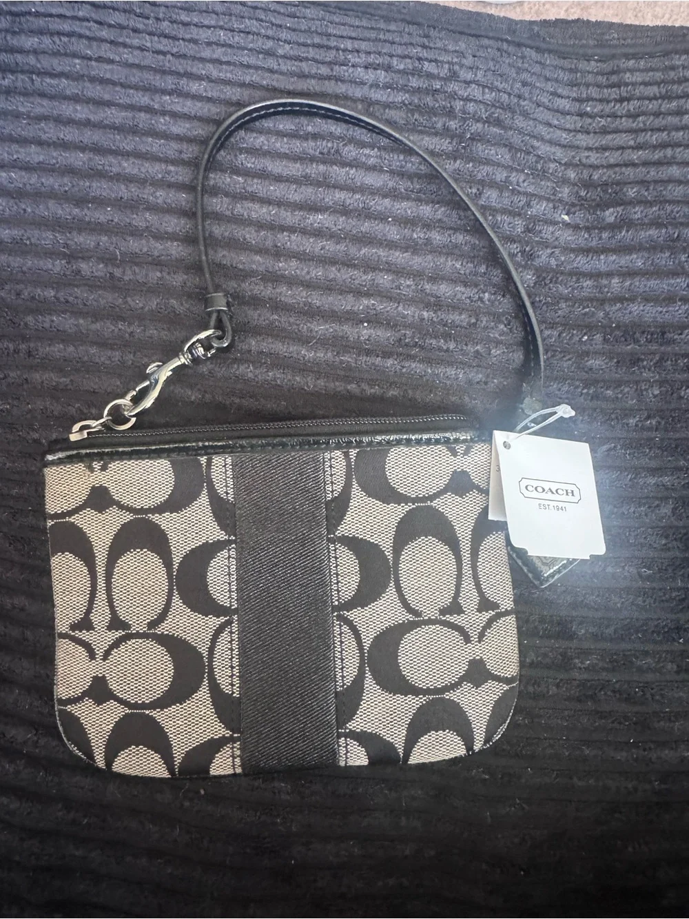 Coach Signature Canvas Wristlet in Black/white